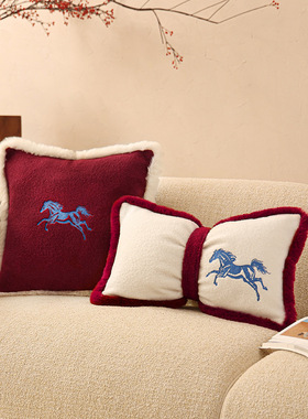 新年抱枕客厅沙发节日氛围感春节红色毛绒装饰布置喜庆可拆洗靠枕