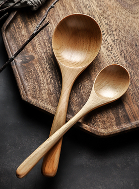日式实木勺子汤匙木汤勺调羹长勺家用木头饭勺小木勺蜂蜜勺搅拌勺