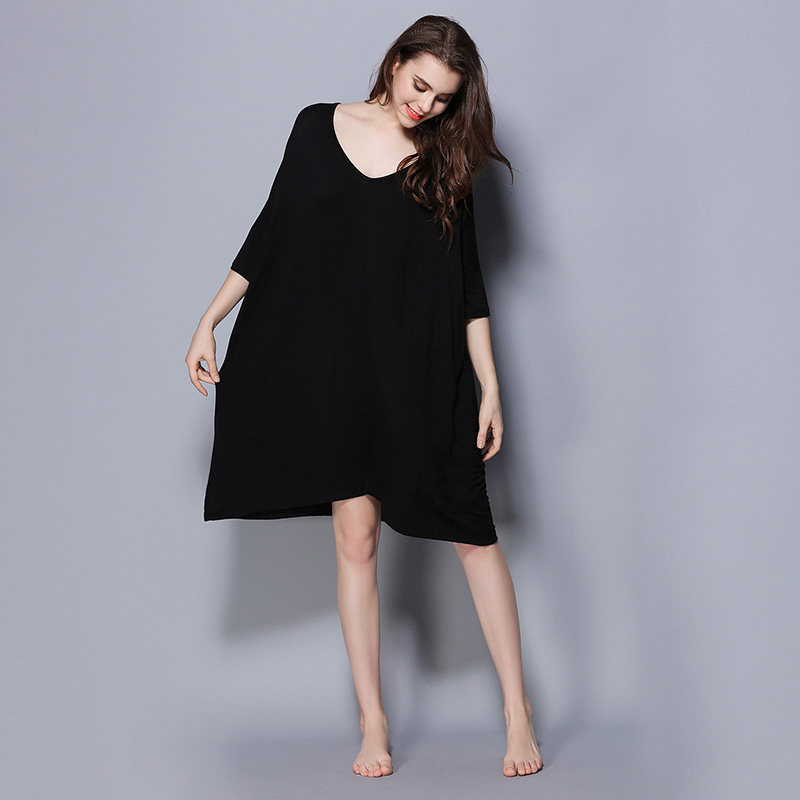봄 여름 중간기장 티셔츠 드레스 중간소매 루즈한 나이트가운 모달 잠옷 플러스사이즈 플러스사이즈 홈복