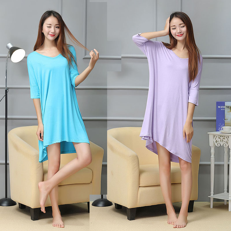봄 여름 중간기장 티셔츠 드레스 중간소매 루즈한 나이트가운 모달 잠옷 플러스사이즈 플러스사이즈 홈복