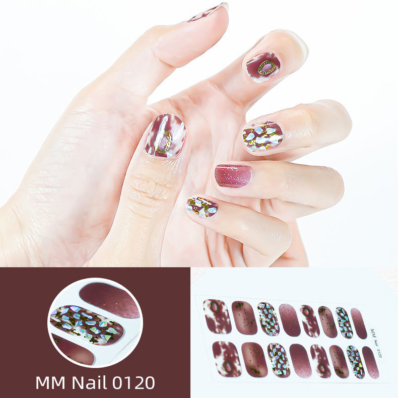 新款指甲贴纸-烫金仿钻-16指小清新-甲油膜-全贴防水美甲贴-免烤