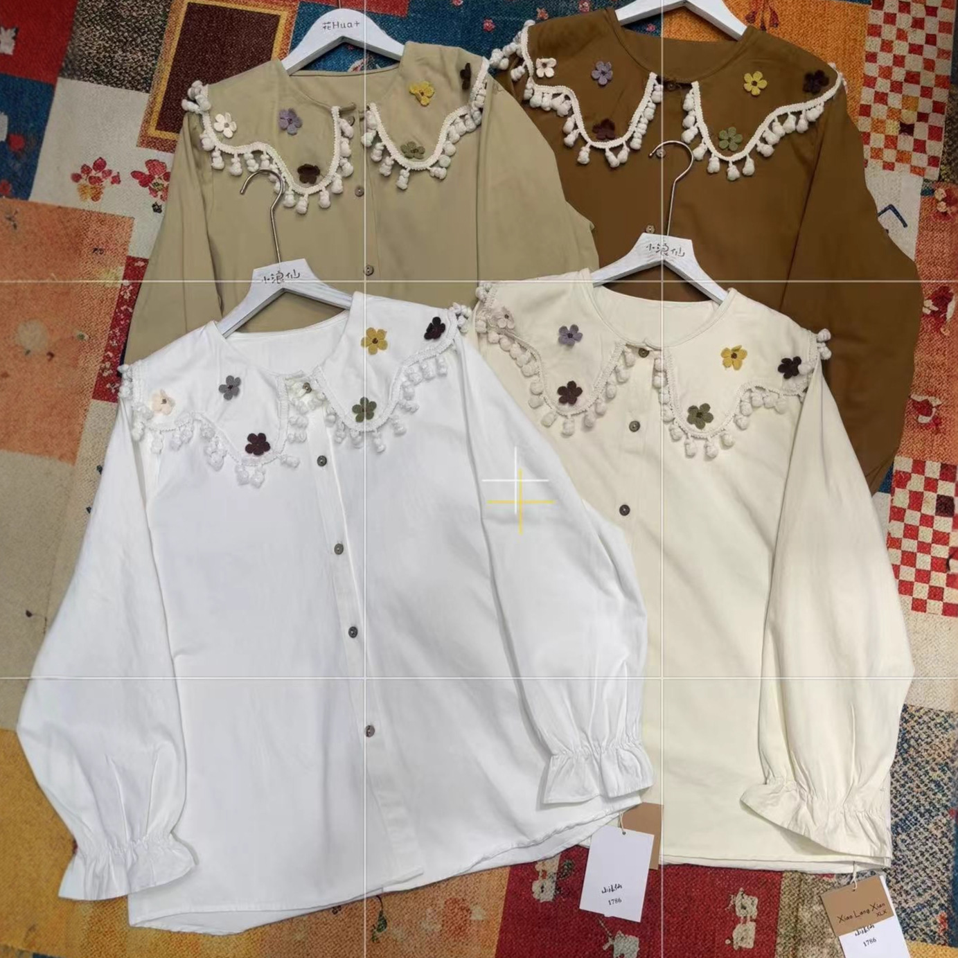 秋冬新款别致立体小花长袖衬衣日系甜美娃娃领流苏设计感好看