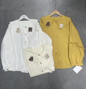 甜美日系立体装饰娃娃领清新衬衫女宽松秋冬减龄文艺小个子衬衣