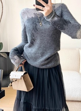 南油高端女装2025新款羊驼毛一字领针织衫软糯温柔风气质镂空上衣