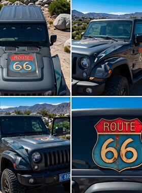 ROUTE 66贴纸V8的Hotrod皮卡娘道骑自行车的老式复古反光磁性贴
