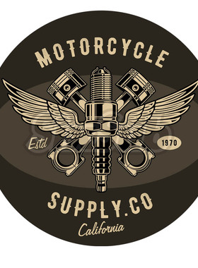 摩托系列活塞火花塞翅膀元素油箱反光镭射车贴花#204017磁性印花