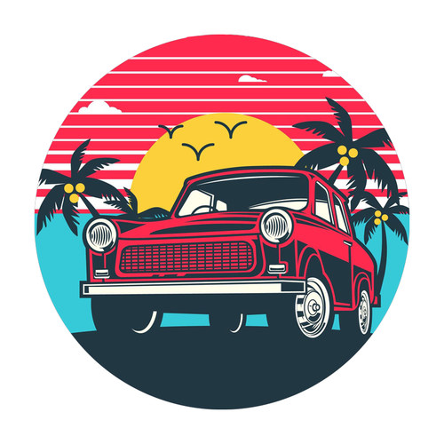 retrosunsetandcar旅行贴纸