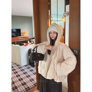 钱美西 90白鹅绒蓬松设计师款连帽花苞羽绒服显瘦轻盈防寒短外套