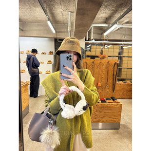 钱美西 双股100羊羔毛色织夹花莫奈花园帽子披肩套头毛衣两件套女