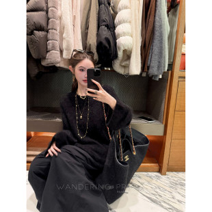 钱美西 康赛妮100山羊绒金字塔级拉绒圆领软糯毛衣羊绒衫宽松