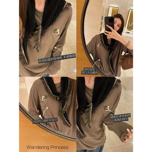 钱美西 2色竹节麻纹短袖T 秋季立体绣花休闲百搭长短袖打底衫女