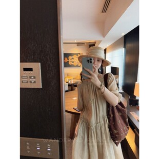 钱美西◆非遗炒色铜氨真丝大裙摆侘寂茶树风设计师系列连衣裙