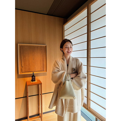 钱美西◆860g秘鲁苏力贝贝羊驼绒双面呢大衣大翻领宽松澳毛外套女