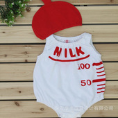 男女宝宝哈衣夏季 奶瓶造型护肚无袖 爬服鸿运当头卡通含胎帽两件套