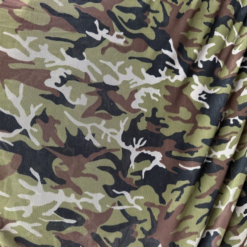 迷彩印花细网纱四面弹力面料连衣裙上衣纱巾头巾舞蹈裙服装布料惠