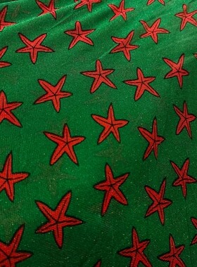 微透绿色底五角星金银线亮丝闪光线连衣裙上衣时尚柔软弹力服装布