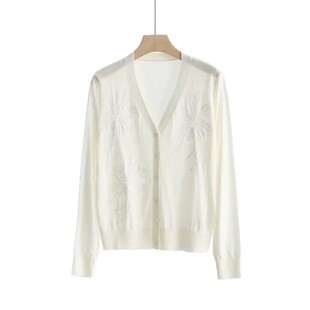 亮片花朵刺绣气质V领真丝羊毛针织开衫 孤品福利 不退不换