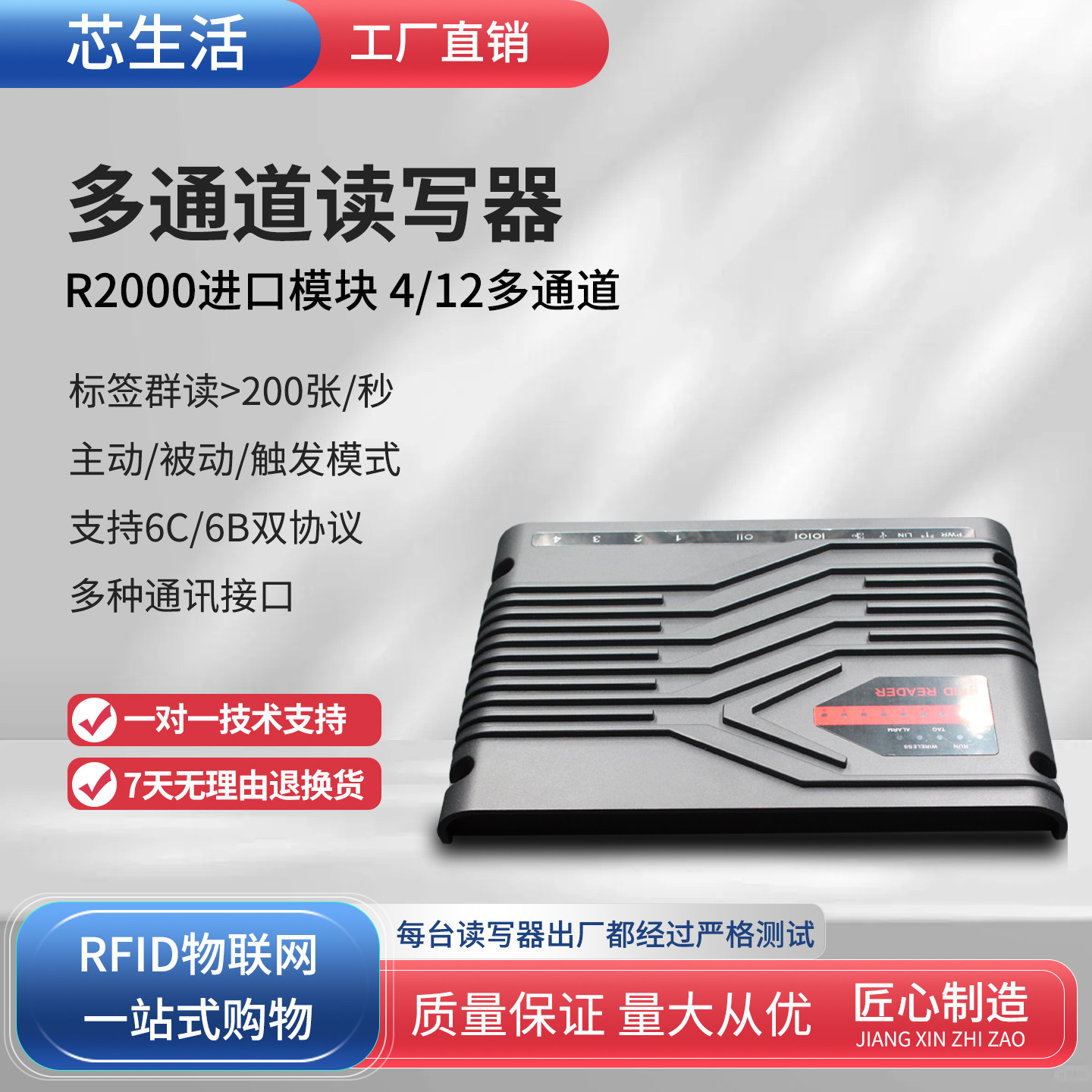 RFID超高频四通道读卡器分体式读写器915M远距离仓储货物管理读写