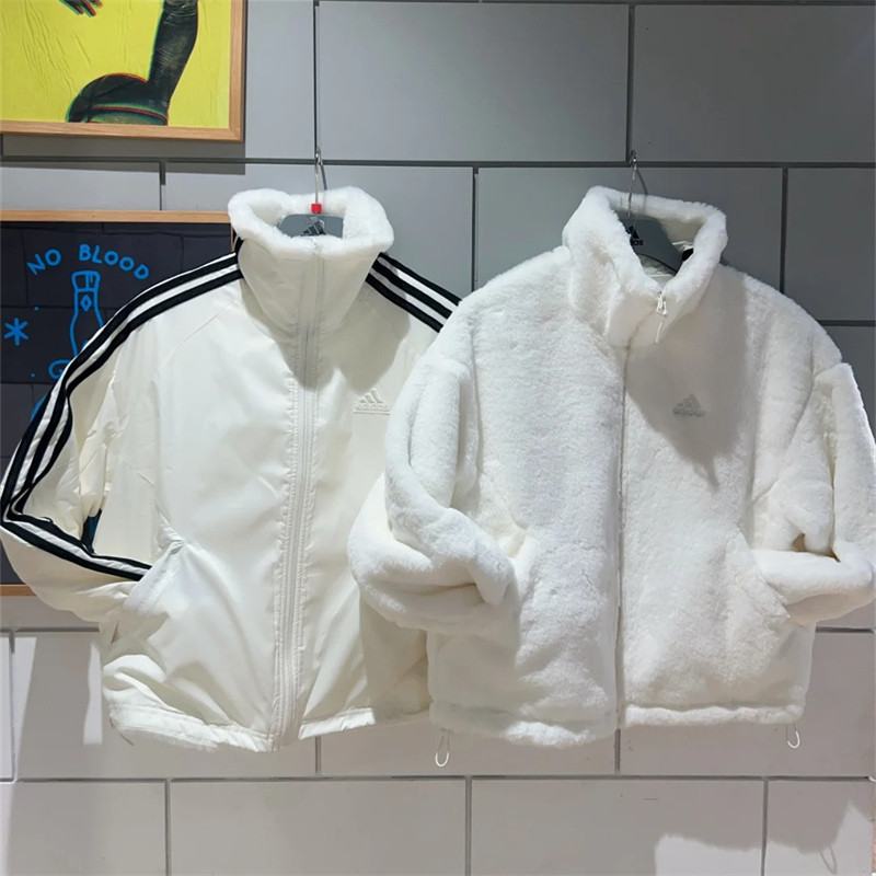 正品Adidas阿迪达斯女双面穿外套2024秋冬新款毛绒保暖夹克JX6837,运动服/休闲服装,运动茄克/外套,淘宝优惠券,粉丝福利购,淘宝优惠卷