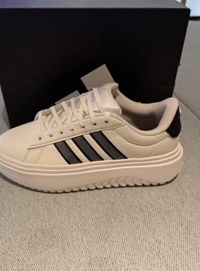 Adidas阿迪达斯女子厚底增高休闲鞋GRANDCOURT网球运动板鞋JS1832