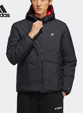 正品Adidas/阿迪达斯百搭简约冬季男子保暖双面穿连帽棉服 HY7219