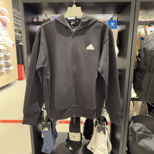 Adidas阿迪达斯男子外套春秋运动上衣连帽休闲黑色针织夹克JI6324