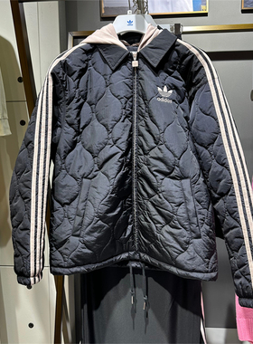 正品Adidas阿迪达斯三叶草男装连帽棉服假两件运动保暖外套IW6284