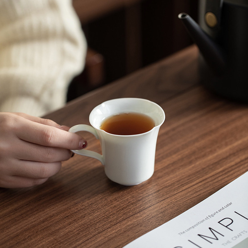 陶瓷功夫茶具套装影青日式茶杯茶盏家用点心盘咖啡杯手把式品茗杯