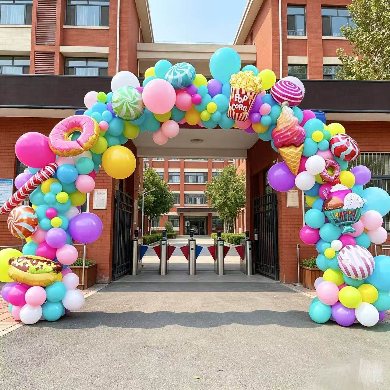 彩气球马卡龙造型装饰幼儿园学校运动会店铺商场店庆开业拱门布置