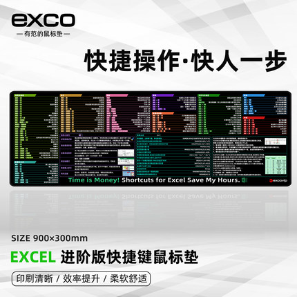 excel快捷键鼠标垫大号电脑桌垫笔记本电脑办公软快捷键锁边游戏