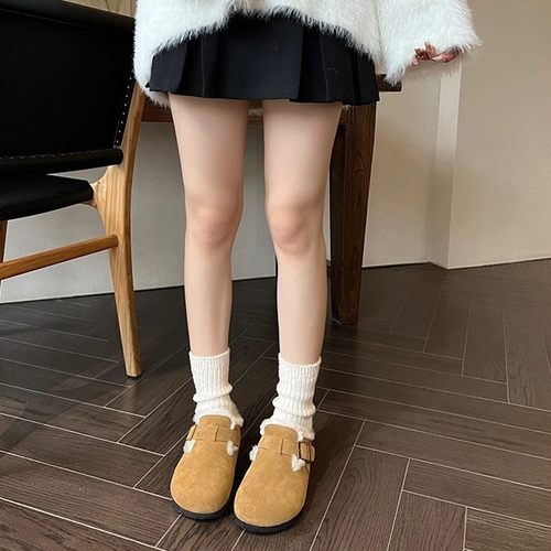 真羊毛复古厚底勃肯包头半拖女鞋