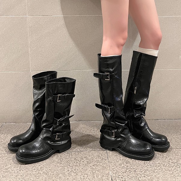 匠奢之作大叔家加绒厚底骑士长靴