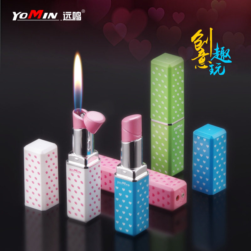 YM079个性女生时尚口红打火机点烟器 创意充气明火款抖音网红同款
