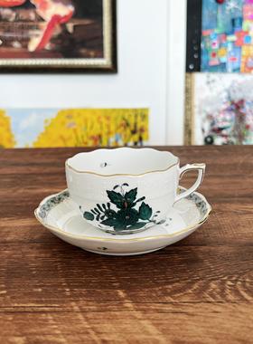 Herend赫伦匈牙利进口手绘绿色阿波尼下午茶红茶杯碟咖啡杯碟AV2