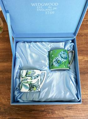 圣诞礼物 花朵礼盒 Wedgwood翠玉凤凰白绿色骨瓷欧式马克杯对杯