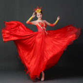 新款 开场舞大摆裙弹力长裙演出服仙女歌伴舞演出大合唱晚会连衣裙