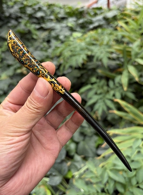 HUYOO原创｜非遗大漆欧泊发簪 纯天然生漆手工打磨 欧泊黑金技法