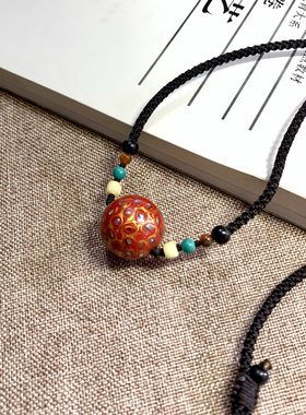 九紫离火 大漆珠项链 传统非遗大漆技艺 纯天然生漆制作 红金配色