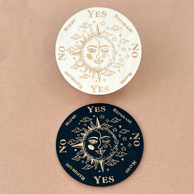 灵摆表盘木制摆板创意塔罗灵摆盘调频杯垫水晶底座SRT疗愈工具