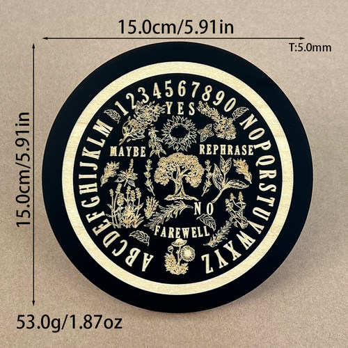 灵摆表盘木质指示雕刻纹理灵摆盘调频水晶底座SRT疗愈工具黑色