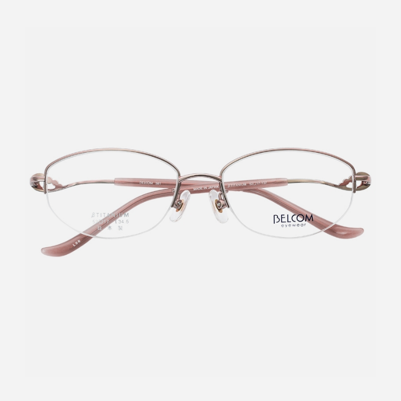 BELCOM日本手工眼镜框女近视可配超轻小脸纯钛半框白色眼镜架581