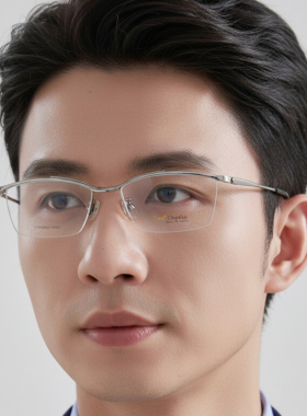 日本Chiyoko眼镜框男商务纯钛超轻方形眉线框大脸加宽眼镜架7910