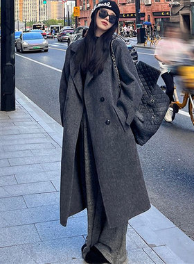 韩剧氛围感风灰色气质秋冬新款外套女宽松韩版中长款显瘦高级大衣