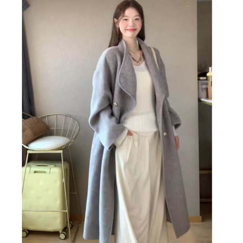 法式赫本风复古灰色大衣女秋冬季