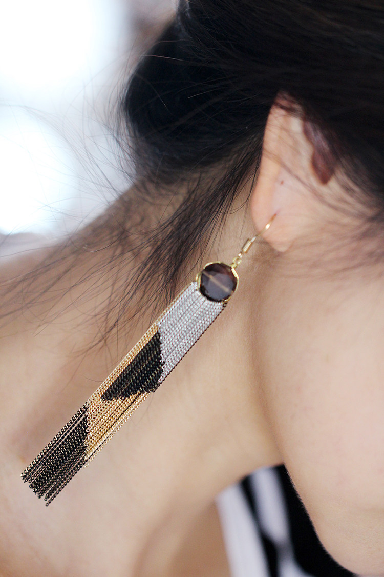 原创设计耳饰全手工链条水晶多色渐变立体流苏s925银勾女超长耳环