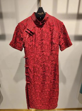 唯影WEIYING夏季新品女装丝缎连衣裙仿真丝纯色优雅旗袍裙子24667