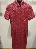 女装 唯影WEIYING夏季 新品 丝缎连衣裙仿真丝纯色蕾丝旗袍裙子24088
