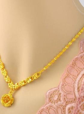 玫瑰花黄金色项链24K吊坠