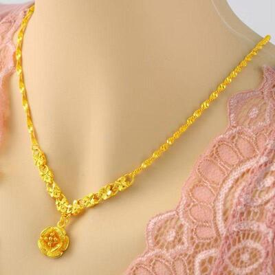 玫瑰花黄金色项链24K吊坠