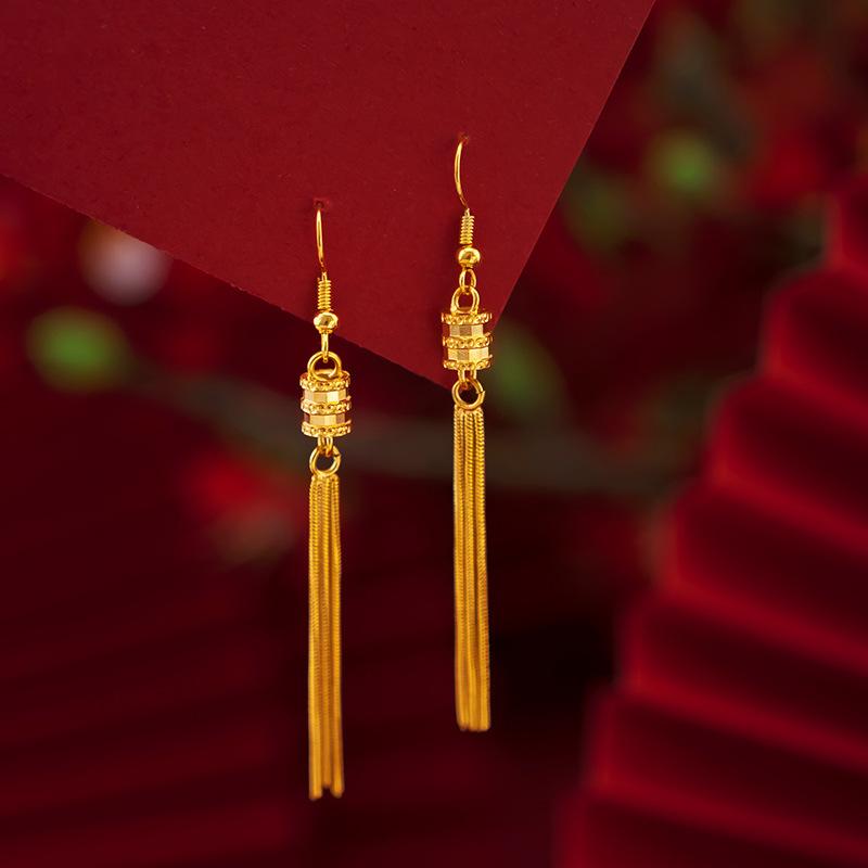 小蛮腰18K黄金色流苏耳环挂钩耳坠女士时尚耳饰耳线情人节礼物